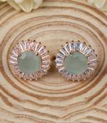 Elegant Rose Gold Plated Stud Earrings with Mint Green American Diamonds