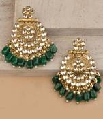 Embellished Gold Chandbalis with Green Kundan Drops