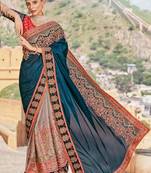 Heavy Work Teal Blue Designer Wedding Wear Indian Saree