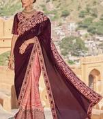 Heavy Work Wine Designer Wedding Wear Indian Saree