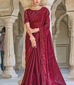 Maroon Designer Heavy Partywear Ethnic Saree For Classy Looks