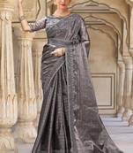 Grey Designer Heavy Partywear Ethnic Saree For Classy Looks
