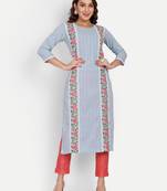 Beautiful Sky Blue Colour Ethnic And Fancy Smart Kurti