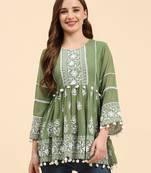 Beautiful Green Colour Resham Work Short Fancy Kurti