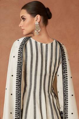 White premium silk thread embroidred with sequince work salwar kameez(free xl size full stitch) 3