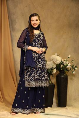 Beautiful Embroidered Palazzo Dress In Girlish Blue Colour For Rich Looks 1