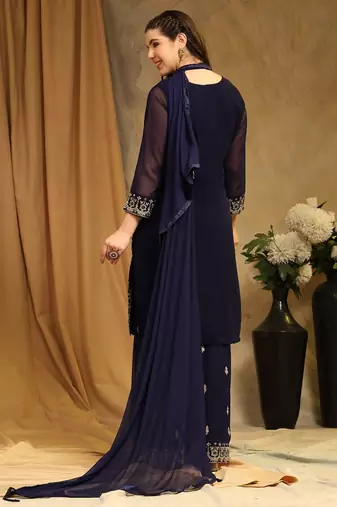 Beautiful Embroidered Palazzo Dress In Girlish Blue Colour For Rich Looks
