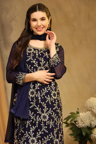 Beautiful Embroidered Palazzo Dress In Girlish Blue Colour For Rich Looks
