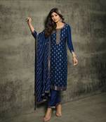 Blue Colour Bollywood Style Woven Embroidered Dress For Party