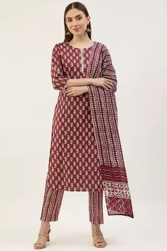 Wine Colour Girlish Partywear Dress For Trendy Looks