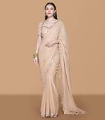 Fawn mirror work pre drape saree with blouse