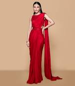 Red pre drape saree with blouse