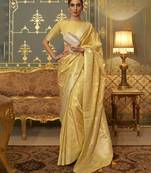 Yellow Silk Blend Zari Border Weaving Design Saree With Blouse For Women 