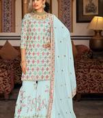 Aqua blue heavy faux georgette thread embroidred with sequince work salwar kameez