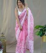 Pink Colour Organza Saree With Smart Resham Embroidery Work