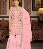Light pink heavy faux georgette thread embroidred with sequince work salwar kameez