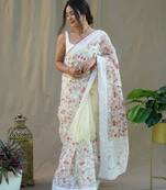 Yellow Colour Organza Saree With Smart Resham Embroidery Work