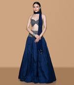 Blue Embroidered Brocade Lehenga Set