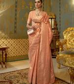 Peach Silk Blend Zari Border Weaving Design Saree With Blouse For Women 
