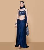 Blue embroidered brocade dress with dupatta