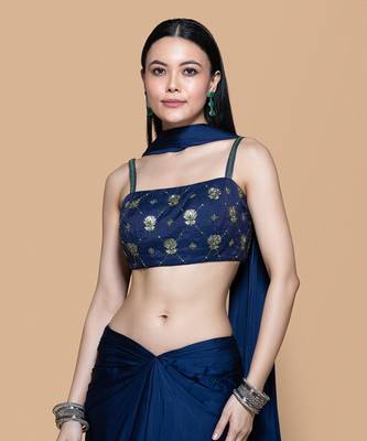 Blue embroidered brocade dress with dupatta 2