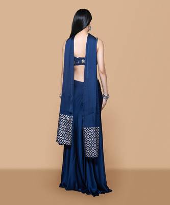 Blue embroidered brocade dress with dupatta 4