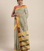 Cotton Silk Golden Zari Tissue Contrast Border Saree With Desingner Jacqaurd Blouse.