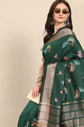 Soft Cotton Silk With Colourful Thread Embroidery Saree With Blouse