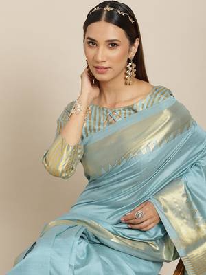 Silk With Golden Broad Border Party Wear Saree 1
