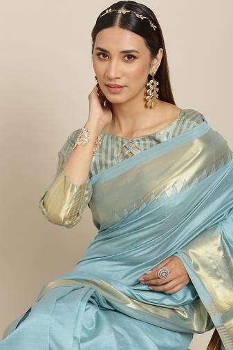 Silk With Golden Broad Border Party Wear Saree