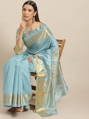 Silk With Golden Broad Border Party Wear Saree 2