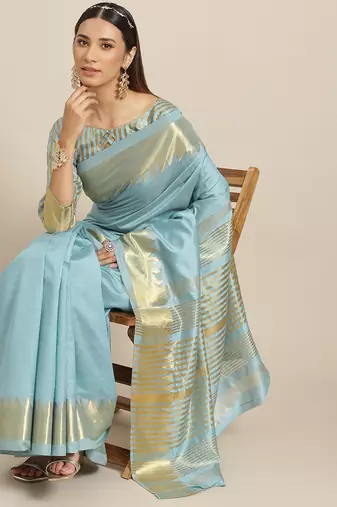 Silk With Golden Broad Border Party Wear Saree