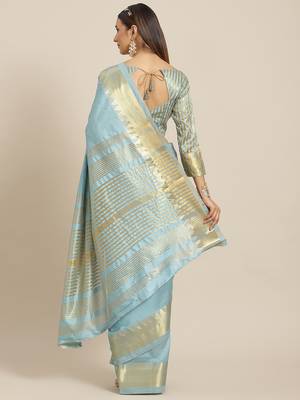 Silk With Golden Broad Border Party Wear Saree 3