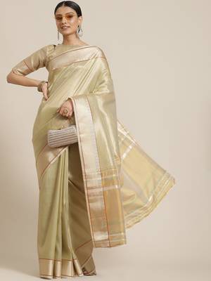 Cotton Silk Linen Blend Golden Border Saree With Blouse 1