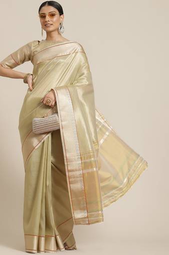 Cotton Silk Linen Blend Golden Border Saree With Blouse