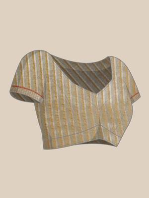 Cotton Silk Linen Blend Golden Border Saree With Blouse 5