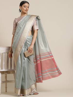 Cotton Silk Linen Blend Golden Border Saree With Blouse 1