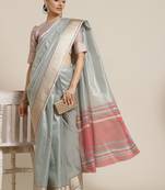 Cotton Silk Linen Blend Golden Border Saree With Blouse
