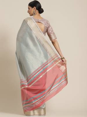 Cotton Silk Linen Blend Golden Border Saree With Blouse 2