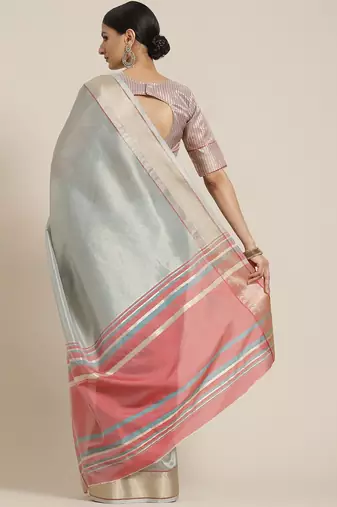 Cotton Silk Linen Blend Golden Border Saree With Blouse