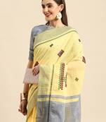 linen cotton thread embroidered saree