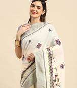 linen cotton thread embroidered saree