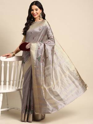 Silk Colorful Thread Embroidered Saree 1