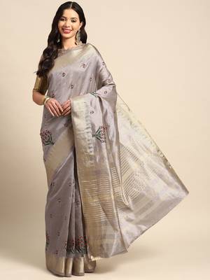 Silk Colorful Thread Embroidered Saree 2