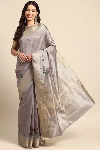 Silk Colorful Thread Embroidered Saree