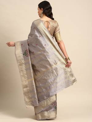 Silk Colorful Thread Embroidered Saree 3