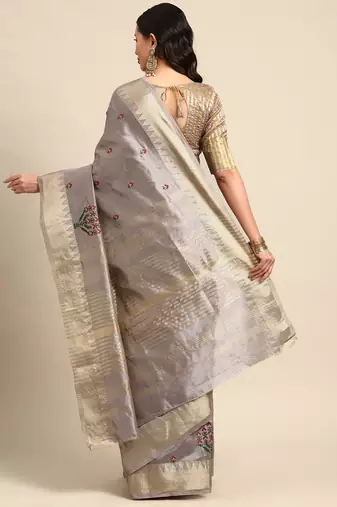 Silk Colorful Thread Embroidered Saree