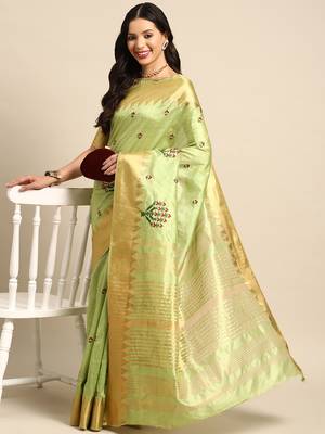 silk colorful thread embroidered saree 1