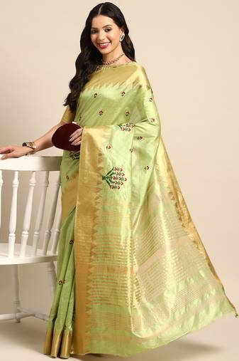 silk colorful thread embroidered saree