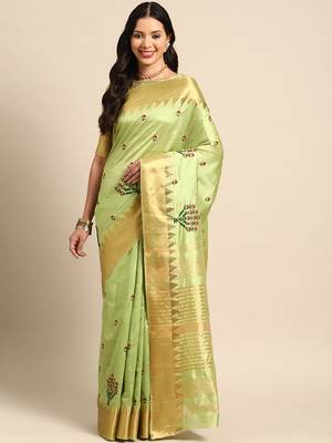 silk colorful thread embroidered saree 2